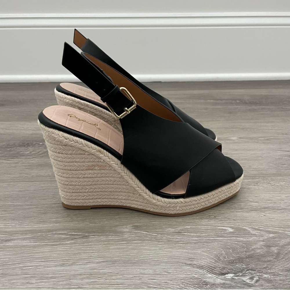 Black Qupid open toe wedges. New without tags.